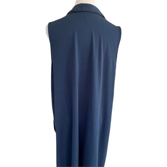 J.Jill Cotton Dark Blue Modal Sleeveless Midi Button Down Shirt Dress L TALL - Picture 2 of 6
